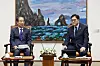 Acting President Han Duck-soo, left, holds a meeting with National Assembly Speaker Woo Won-shik at the National Assembly in Yeouido, western Seoul, on Dec. 15, a day after the parliament impeached President Yoon Suk Yeol. [JOINT PRESS CORPS]