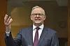 Australian Prime Minister Anthony Albanese discusses legislation that would make 16 years the minimum age for children to use social media at a press conference in Canberra, on Thursday. [AP/YONHAP]