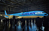 The new logo of Korean Air is seen on its plane during an event in Gimpo, Gyeonggi, on March 11. [REUTERS/YONHAP]