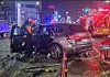 The scene of a crash in Namdong District, Incheon on May 8, where a Mercedes-Benz sedan driven by a drunk driver collides with an oncoming SUV. [INCHEON FIRE SERVICES]