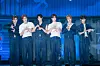 Members of TWS pose for photos during a showcase on April 21 at Blue Square in central Seoul ahead of the release of its third EP, ″Try With Us.” [DANIELA GONZALEZ PEREZ]