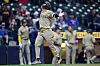Kim Ha-Seong celebrates a three run home run during the first inning with his team the San Diego Padres at American Family Field on April 16, 2024 in Milwaukee, Wisconsin. [AFP/YONHAP]