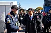 Hyundai Motor Executive Chair Euisun Chung, left, shakes hands with Toyota Motor Chairman Akio Toyoda at Toyota Stadium in Aichi Prefecture, Japan, on Nov. 24, 2024. [HYUNDAI MOTOR]