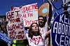 Abortion rights activists gather at the U.S. Supreme Court to mark the second anniversary of the Court overturning Roe v. Wade, in Washington, U.S., June 24. [REUTERS/YONHAP]