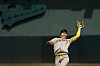San Diego Padres second baseman Kim Ha-seong catches a popup by Oakland Athletics' Carlos Perez during the second inning of a game in Oakland, California on Sept. 16. [AP/YONHAP]