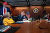 U.S. President Donald Trump, far left, Chair of the Joint Chiefs of Staff Gen. Dan Caine, third from left and White House Chief of Staff Susie Wiles, second from left, meet in the White House Situation Room in Washington on June 21. Later in the day, Trump announced the U.S. military had conducted airstrikes on three Iranian nuclear facilities. [EPA/YONHAP]