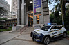 A Brazilian police patrol stands in front of the Mario de Andrade Public Library in downtown Sao Paulo, Brazil on Dec. 7. [AFP/YONHAP]