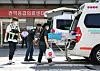 Several ambulances are parked in front of am emergency room at Ewha Womans University Mokdong Hospital in western Seoul on Wednesday. [YONHAP]