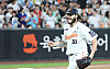 Hanwha Eagles pitcher Cody Ponce roars after recording his 200th strikeout of the season in the sixth inning, setting the KBO record for the fewest games needed to reach the milestone, during a game against the Lotte Giants at Hanwha Life Eagles Park in Daejeon on Aug. 12. [NEWS1]