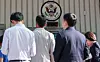 People waiting to receive U.S. visas are lined up in front of the U.S. Embassy in Jongno District, central Seoul, on June 5 [NEWS1]