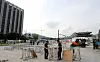 A stage for an outdoor cheering event for a 2023 U-20 World Cup match between Korea and Italy in Argentina is being installed at the Gwanghwamun Square in central Seoul on June 8. [NEWS1]