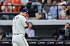 Hanwha Eagles starter Moon Dong-ju walks off the mound during the top of the first inning of a Korea Baseball Organization regular-season game against the LG Twins at Daejeon Hanwha Life Ballpark in Daejeon on Sept. 27. [YONHAP]
