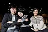 Theater actor Baek Ji-yoon, center, poses with her mother Lee Myeong-hee, right, and Modu Art Center's operating manager Oh Se-hyeong during an interview with the JoongAng Sunday at the theater in Seodaemun District, western Seoul, on Nov. 3. [JOONGANG SUNDAY]