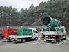 Lee Seung-min's long-range pesticide sprayer is loaded on a truck parked near Dosan Seowon, a Confucian academy from the Joseon Dynasty (1392-1910), on March 28 as a wildfire draws near the site in Andong, North Gyeongsang. [SEO JI-WON]