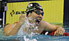 Hwang Sun-woo celebrates his record-breaking performance in the men's 200-meter freestyle final at the National Sports Festival at Sajik Indoor Swimming Pool at Busan Sports Complex in the southeastern city of Busan on Oct. 20, 2025. [YONHAP]