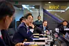 President Lee Jae Myung listens to a briefing during his visit to the Market Oversight Commission at the Korea Exchange in Yeongdeungpo District, western Seoul, on June 11. [NEWS1]