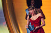 Taylor Swift reacts on stage during the 67th Annual Grammy Awards in Los Angeles, California, U.S., Feb. 2, 2025. [REUTERS/YONHAP]