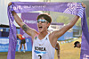 Jun Woong-tae cheers after crossing the finish line in first place in the men's individual modern pentathlon at Hangzhou Asian Games in Hangzhou, China, on Sept. 24, 2023. [NEWS1]