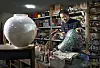 Sohn Dae-hyun, the artisan who practices the technique of making najeon chilgi (lacquerware inlaid with mother-of-pearl) adds the final touches to his creation at Sugok Workshop located in Gwangju, Gyeonggi. [PARK SANG-MOON]