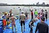 Swimmers prepare to plunge into the Han River for the aquatic race as part of the Seoul city government's three-day triathlon festival in eastern Seoul on May 30. [PARK SANG-MOON]
