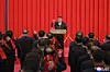This Korean Central News Agency photo, released on Sept. 10, shows North Korean leader Kim Jong-un standing behind the podium during a national founding day ceremony the previous day. [YONHAP]