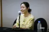ADOR CEO Min Hee-jin smiles during Friday's press conference. [JOINT PRESS CORPS]