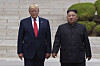U.S. President Donald Trump, left, meets with North Korean leader Kim Jong-un at the North Korean side of the Korean border at the village of Panmunjom in the demilitarized zone on June 30, 2019. [AP/YONHAP]