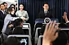 President Lee Jae-myung holds a press conference aboard Air Force One en route to Calgary, Canada, to attend the G7 Summit on June 16. [JOINT PRESS CORPS]