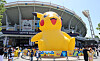 A 15-meter-tall (49-feet-tall) Pikachu inflatable stands in the plaza of Sajik Baseball Stadium in Busan on May 4. [YONHAP]