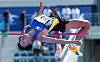 Woo Sang-hyeok clears 2.21 meters at the men's track and field high jump final at the National Sports Festival in Mokpo, South Jeolla on Oct. 18, 2023. [YONHAP]