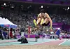Kim Jang-woo competes in the men's triple jump final at the Hangzhou Asian Games at the Hangzhou Olympic Sports Center in Hangzhou, China on Oct. 3, 2023. [YONHAP]