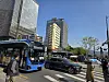 A bus passes by Gwanghwamun Square in Jongno District, central Seoul on May 7, the second day of 'work-to-rule' strikes by the bus union in the city. [JOONGANG ILBO]