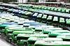 Buses are lined up at a parking lot in Seoul on March 28, 2024, after a general strike began the same day. [JOONGANG ILBO]