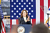 U.S. Vice President Kamala Harris speaks during her visit to Hanwha Solutions' solar manufacturing facility in Dalton, Georgia. [HANWHA SOLUTIONS]