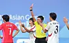 South Korea's Son Hwa-yeon is shown a red card during an Asian Games quarterfinal between South and North Korea in Hangzhou, China. [YONHAP]