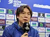 Korea head coach Hong Myung-bo speaks during a press conference ahead of a World Cup qualifying match against Jordan at Suwon World Cup Stadium in Suwon, Gyeonggi, on March 24. [YONHAP]