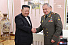 North Korean leader Kim Jong-un, left, shakes hands with Minister of Defense of the Russian Federation, Sergei Shoigu, during a meeting at the office building of the Party Central Committee in Pyongyang, North Korea on July 26, 2023. [EPA/YONHAP]