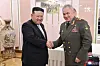 North Korean leader Kim Jong-un, left, shakes hands with Minister of Defense of the Russian Federation, Sergei Shoigu, during a meeting at the office building of the Party Central Committee in Pyongyang, North Korea on July 26, 2023. [EPA/YONHAP]