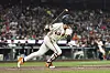 San Francisco Giants outfielder Lee Jung-hoo watches his RBI double during the eighth inning of an MLB game against the Kansas City Royals in San Francisco on May 19. [AP/YONHAP]