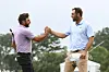 Stephan Jaeger of Germany and Scottie Scheffler of the United States shake hands on the 18th green during the final round of the Texas Children's Houston Open at Memorial Park Golf Course on March 31 Houston, Texas. [GETTY IMAGES]