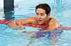 Kim Woo-min celebrates after finishing the men's 400-meter freestyle at the national squad selection contest at Gimcheon Swimming Pool in Gimcheon, North Gyeongsang on Wednesday. [YONHAP]