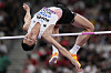 Korea's Woo Sang-hyeok makes an attempt in the men's high jump qualification at the World Athletics Championships in Tokyo, Sept. 14. [AP/YONHAP]