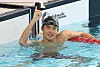 Hwang Sun-woo celebrates after finishing the men's 200-meter freestyle race at the national squad selection contest at Gimcheon Swimming Pool in Gimcheon, North Gyeongsang on Tuesday. [YONHAP]