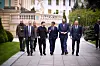 From left to right: Prime Minister of the United Kingdom Keir Starmer, President of Ukraine Volodymyr Zelensky, President of France Emmanuel Macron, Federal Chancellor of Germany Friedrich Merz and Prime Minister of Poland Donald Tusk are pictured in Kyiv, Ukraine, on Saturday, May 10, 2025, during a summit of the Coalition of the Willing. [UPI/YONHAP]