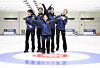 Members of the Korean women's curling team competing at the Milan Cortina Winter Olympics pose for photos at the Jincheon National Training Center in Jincheon, North Chungcheong, on Jan 27. From left: Seol Ye-eun, Gim Eun-ji, Kim Su-ji, Kim Min-ji and Seol Ye-ji. [YONHAP]