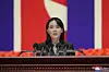 Kim Yo-jong, North Korean leader Kim Jong-un's sister and vice department director of the ruling Workers' Party's Central Committee, speaks during a party meeting on Aug. 11, 2022, according to the Korean Central News Agency. [YONHAP]