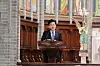 Unification Minister Chung Dong-young delivers a congratulatory message at a Mass for national reconciliation and unity at Seoul's Myeongdong Cathedral on Feb. 10. [CATHOLIC ARCHDIOCESE OF SEOUL]