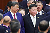 Chinese President Xi Jinping, left, and North Korean leader Kim Jong-un arrive for an official reception held at the Banquet Hall of the Great Hall of the People to mark the 80th anniversary of China's Victory Day on Sept. 3. [TASS/YONHAP]