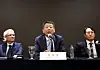 From left, Young Poong President Kang Sung-doo and MBK Partners Vice Chairman Kim Kwang-il answer questions from the press at a conference in Seoul on Sept. 19. [YONHAP]