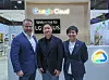 From left, Matt Renner, global head of sales at Google Cloud, LG U+ CEO Hong Bum-shik and Karen Teo, vice president of Asia-Pacific platforms and devices partnerships at Google, take a commemorative photo at MWC 2025 in Barcelona, Spain, on March 3, after announcing a partnership to advance the Korean company's AI agent, ixi-O. [LG U+]